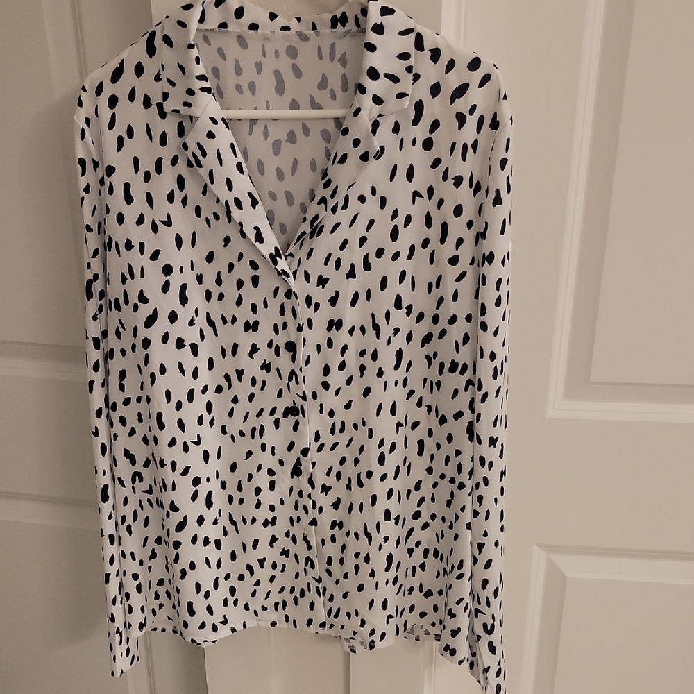 Women's Black and White Polka Dot Blouse